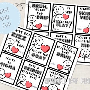 Biglietti di San Valentino con cuoricini di caramelle gergale Gen Alpha stampabili per la scuola / 12 progetti Gen Alpha / Biglietti di San Valentino con marciume cerebrale / Download immediato