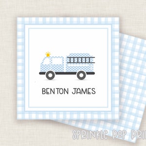 Blue Fire Engine | Firetruck | Printable Enclosure Card | Gift Tag | Custom Cards | Personalized Card Template | Front + Back Design