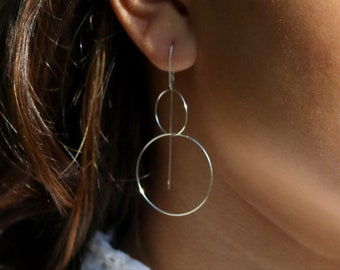 925 Silver Ladies Earrings Dangle Earrings Double Hoop Earrings Handmade