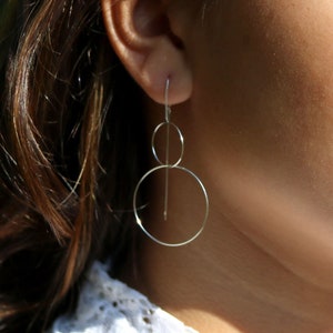 925 Silver Ladies Earrings Dangle Earrings Double Hoop Earrings Handmade image 1