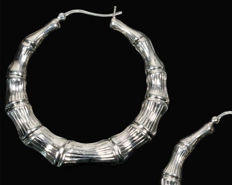 925 Silber Kreolen Creolen Damen Loop Ohrringe 55mm oder 32mm Bambus Style