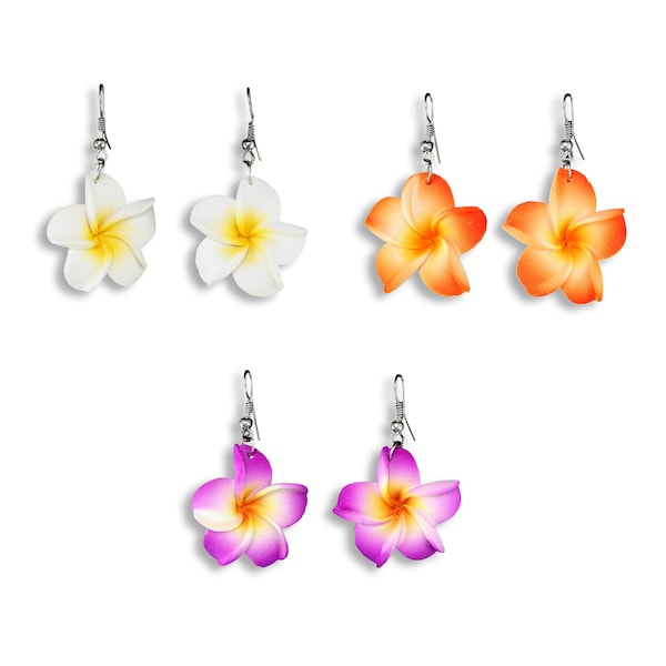 Handgefertigte Frangipani Blüten Design Damen Ohrringe Ohrhänger Hänger verschieden Farben