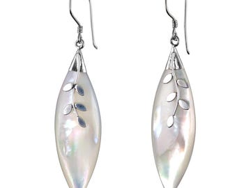 925 silver earrings ladies drop earrings with mother of pearl floral design