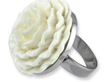 Damen Ring 925 Silberring mit weißer Rose Silber Ring