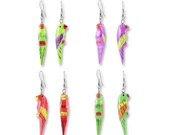 Handmade handmade hand-painted parrot earrings ladies bird earrings earrings with parrot hanger different colors 8 cm