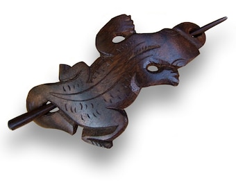 Haarspange aus Holz Barrette Hairclip Gecko Echse Design