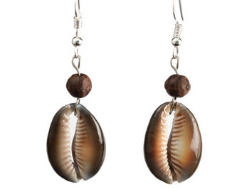 Elegant Brown Kauri Shell Cowry Shell Shell Earrings Earrings Earrings Earrings Handmade