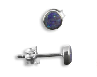 925 Silber und Blauer Opal Ohrringe Damen Ohrstecker 4mm