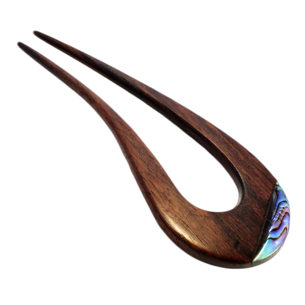 Wooden hairpin with mother of pearl hair fork classic timeless design