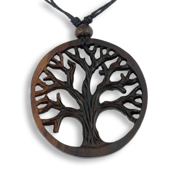 Baum des Lebens Lebensbaum Halskette mit Anhänger aus Holz längenverstellbar Handarbeit