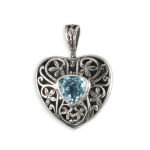 925 Silver Heart Pendant Blue Topaz Blue Topaz Pendant Necklace Pendant Topaz Blue Topaz