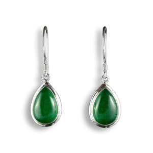 925 Silver Earrings Women's Dangle Earrings with Green Jade
