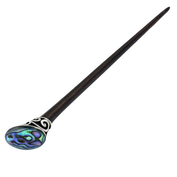 Wooden hairpin with abalone mother-of-pearl hair stick classic timeless design