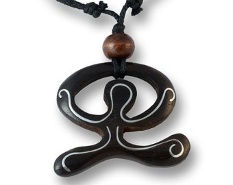 Necklace with pendant made of wood Indalo lucky charm, adjustable length, handmade