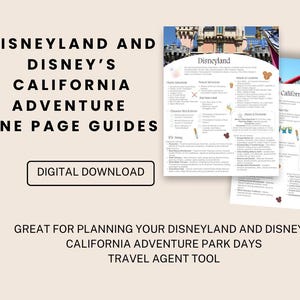 Disneyland and Disney's California Adventure Theme Park One Pagers Digital Download