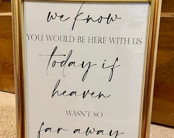 We Know You Would Be Here With Us Today If Heaven Wasn't So Far Away - Wedding Memorial Table Digital Download