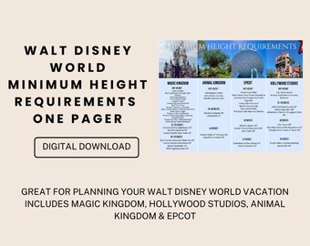 Walt Disney World Minimum Height Requirements One Pager- great for planning your theme park vacation - travel agent tool