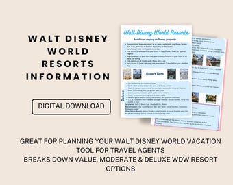 Walt Disney World Resort Hotel Tiers Information- great for planning your theme park vacation - travel agent tool