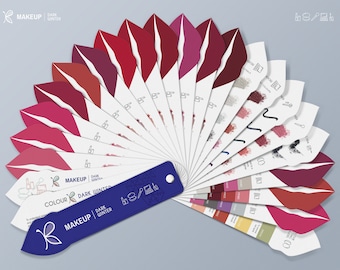 May include: A color guide for makeup featuring a fan of lipsticks in various shades of red, pink, and brown. The guide is labeled "Makeup Dark Winter" and "Colour Dark Winter".