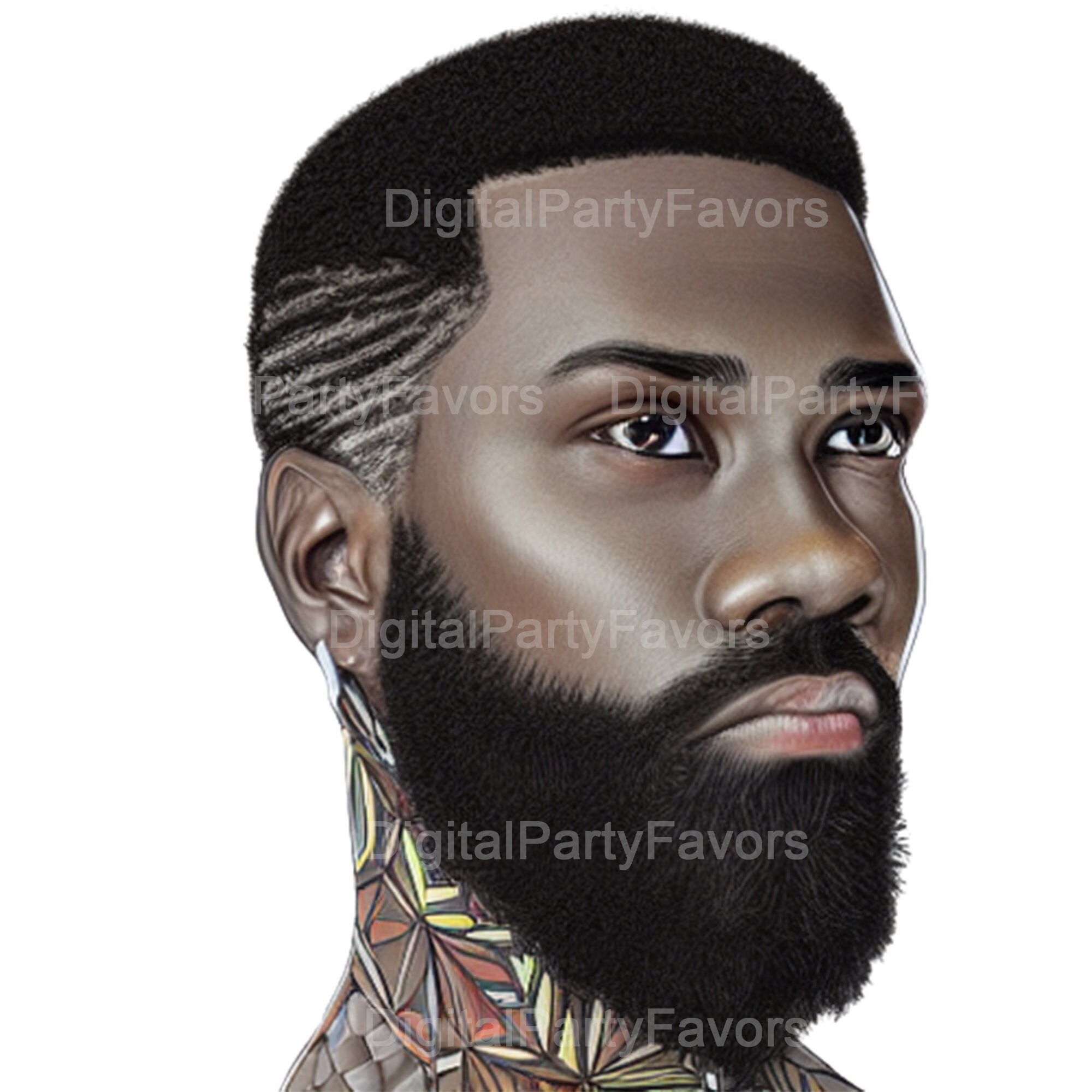 Afro American Guy With Beard Tattoo PNG Black Man Png - Etsy