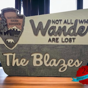 Not all who Wander Welcome Sign - NPS inspired family name sign, custom layered laser cut & engraved, wilderness enthusiast 36 INCHER!!!