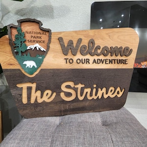 National Park Welcome Sign - family name sign, custom national park sign layered laser cut & engraved, national park wedding sign image 11