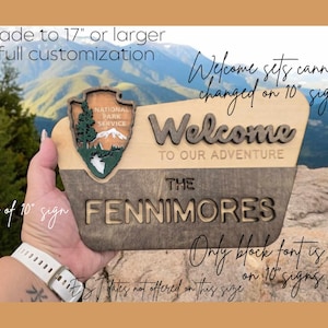 National Park Welcome Sign - family name sign, custom national park sign layered laser cut & engraved, national park wedding sign Nat. Park 10x6 In