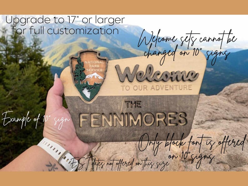 National Park Welcome Sign - family name sign, custom national park sign layered laser cut & engraved, national park wedding sign Nat. Park 10x6 In