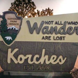 Not All Who Wander Welcome Sign - NPS Inspired Family Name Sign, Custom ...