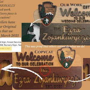 National Park Welcome Sign - family name sign, custom national park sign layered laser cut & engraved, national park wedding sign image 4