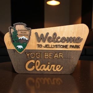 National Park Welcome Sign - family name sign, custom national park sign layered laser cut & engraved, national park wedding sign image 18