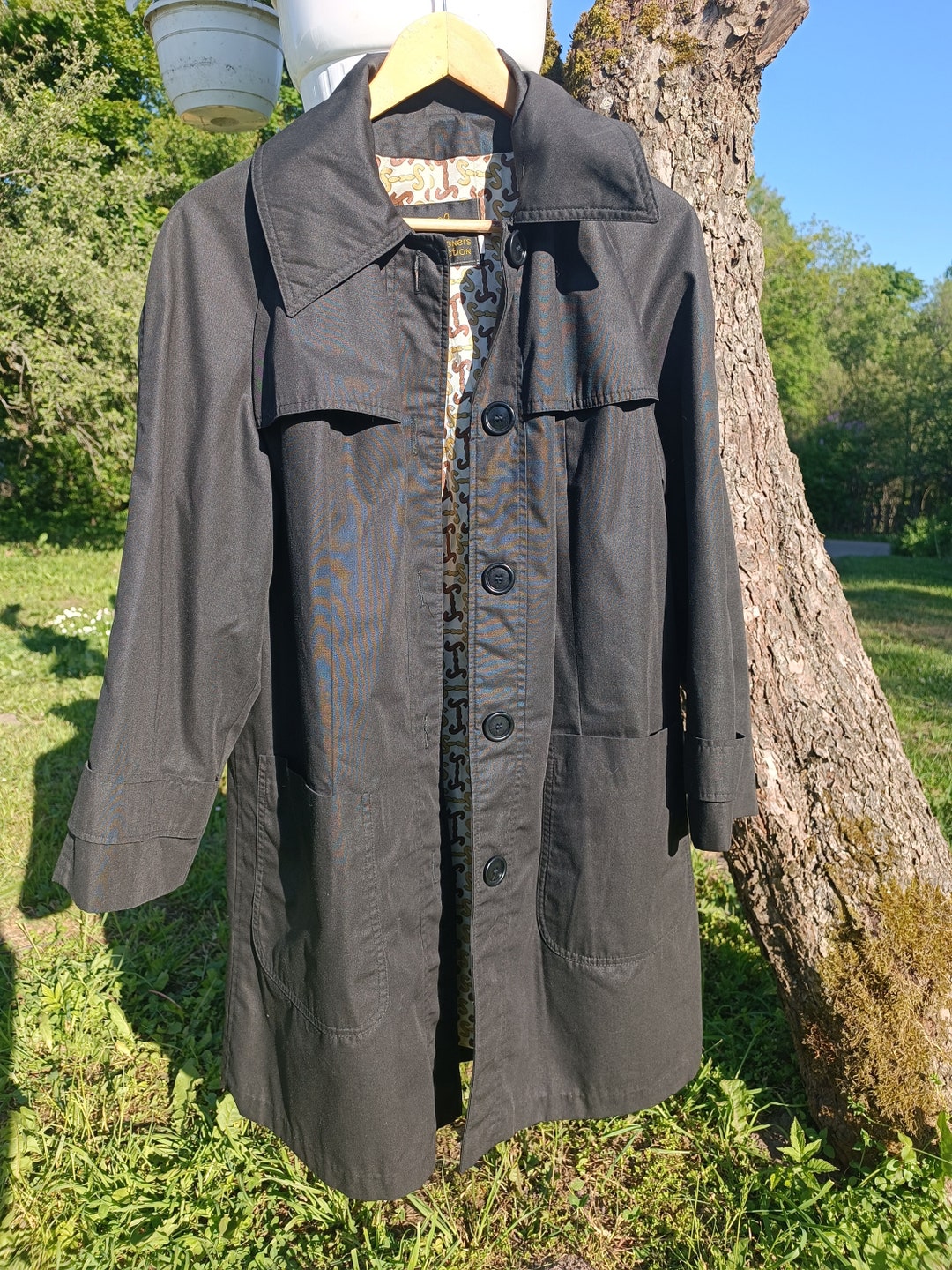 Vintage Women Trench Coatblack French Coatretro Coattrench - Etsy