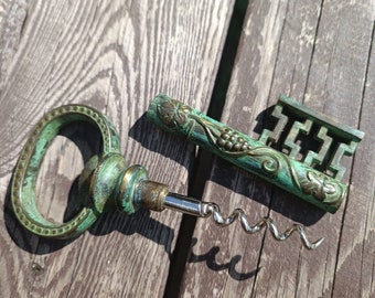 Vintage vine bottle opener,Antique Corkscrew Bottle Opener, Vintage Corkscrew and Bottle Opener Key Shaped
