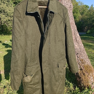 Cappotto di lana vintage da uomo, cappotto di lana retrò, cappotto Calw-flor, cappotto di lana verde