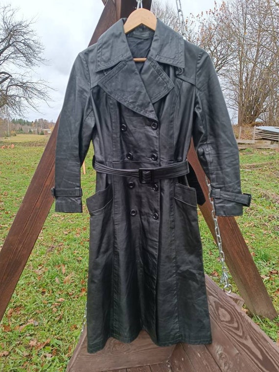 Vintage women's leather Trench coat,real leather … - image 2