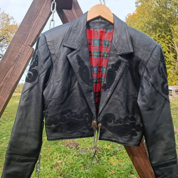 Vintage women's leather jacket,1980's style jacket,black echtes leder jacket