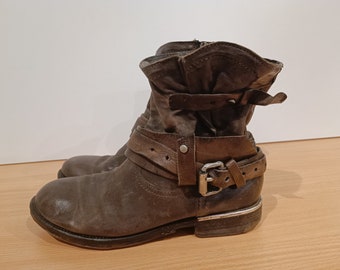 vintage bottes en cuir marron Airstep A.S.98, bottes de cowboy, bottes rock, bottes de motard, pointure 40