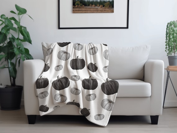 Classy Halloween Pumpkin Blanket for Fall Decor, Black and Gray Pumpkins Throw Blanket, Fall Vibes