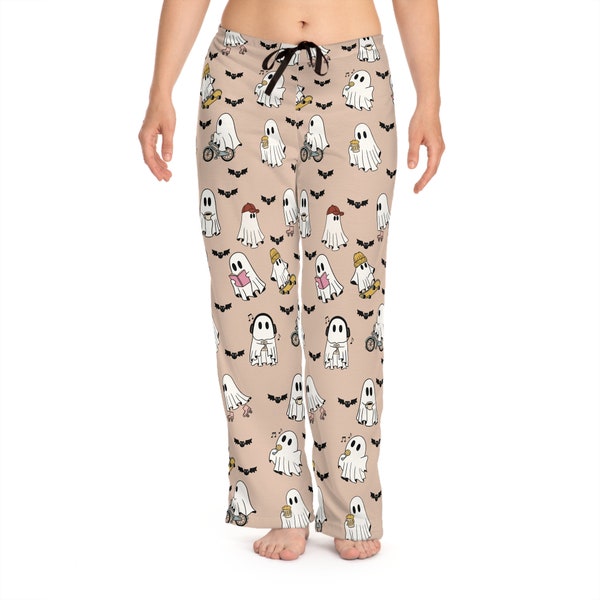 Boho Halloween Women's Pajama Pants, Cute Ghost PJ Pants for Halloween