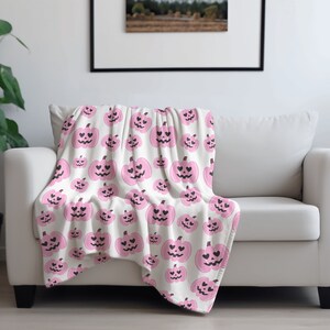 Halloween Pumpkin Blanket for Fall Decor, Pumpkins Throw Blanket, Fall Vibes, Pink Pumpkins