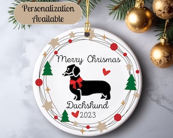 Dachshund Christmas Ornament, Personalized Dachshund Christmas Ornament