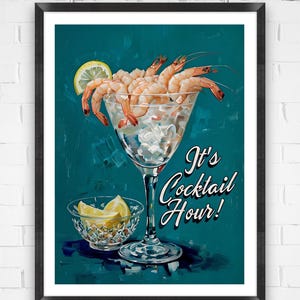 Shrimp Cocktail Art Print: Retro Seafood Poster, Digital Download, Vintage Food Art