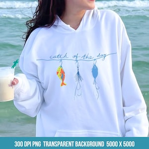 Pesca del giorno PNG per donne, design carino per maglietta da pesca costiera, stampa divertente in spiaggia, download di PNG trasparenti a 300 DPI