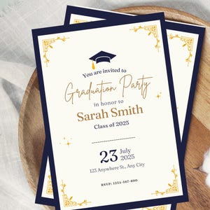 Faire-part de remise des diplômes, invitation à une fête des diplômés, modèle canva modifiable Evènement de cérémonie, faire-part, casquette de remise des diplômes, téléchargement numérique, carte imprimable