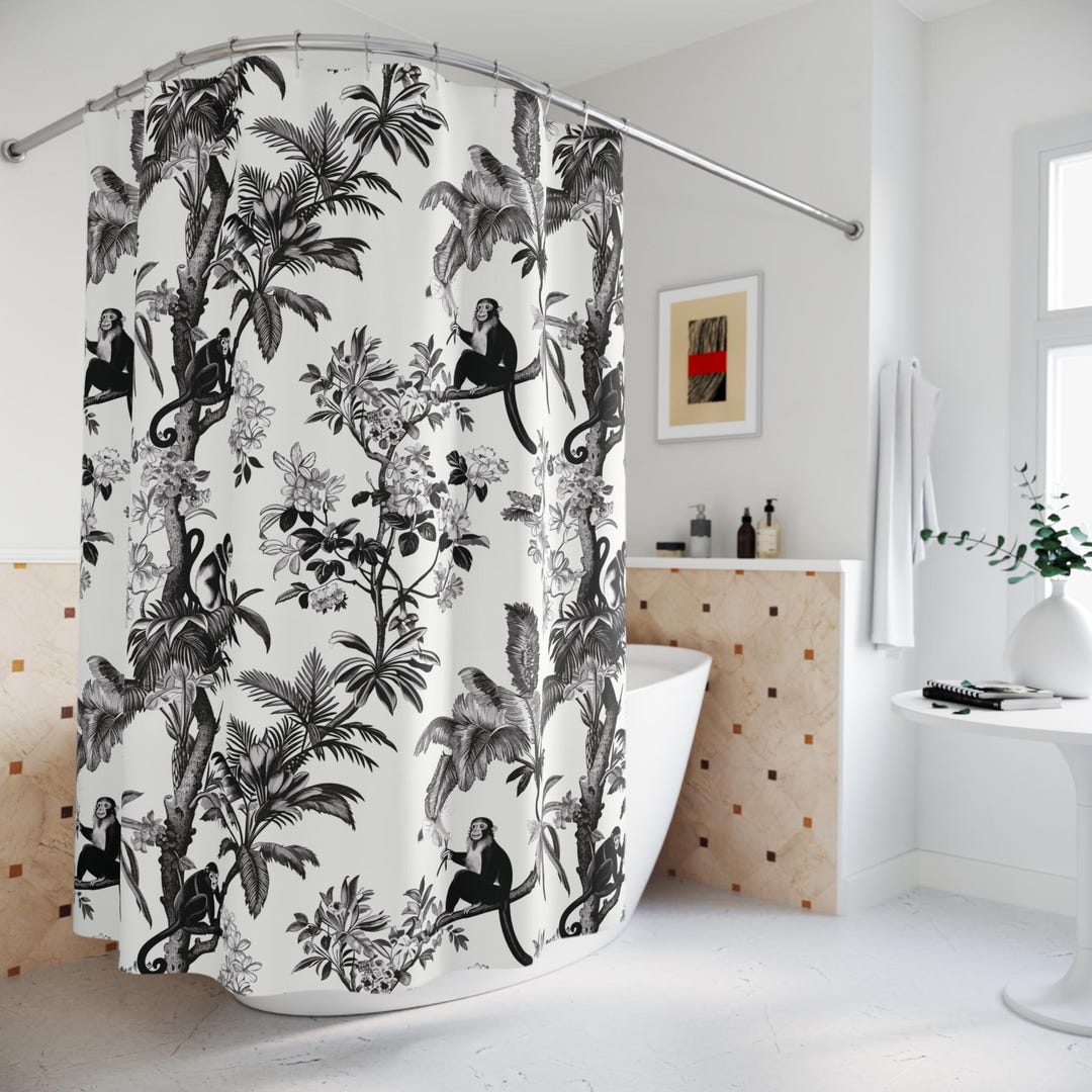 French Toile Shower Curtain,black Vintage Floral Bath Decor,chic