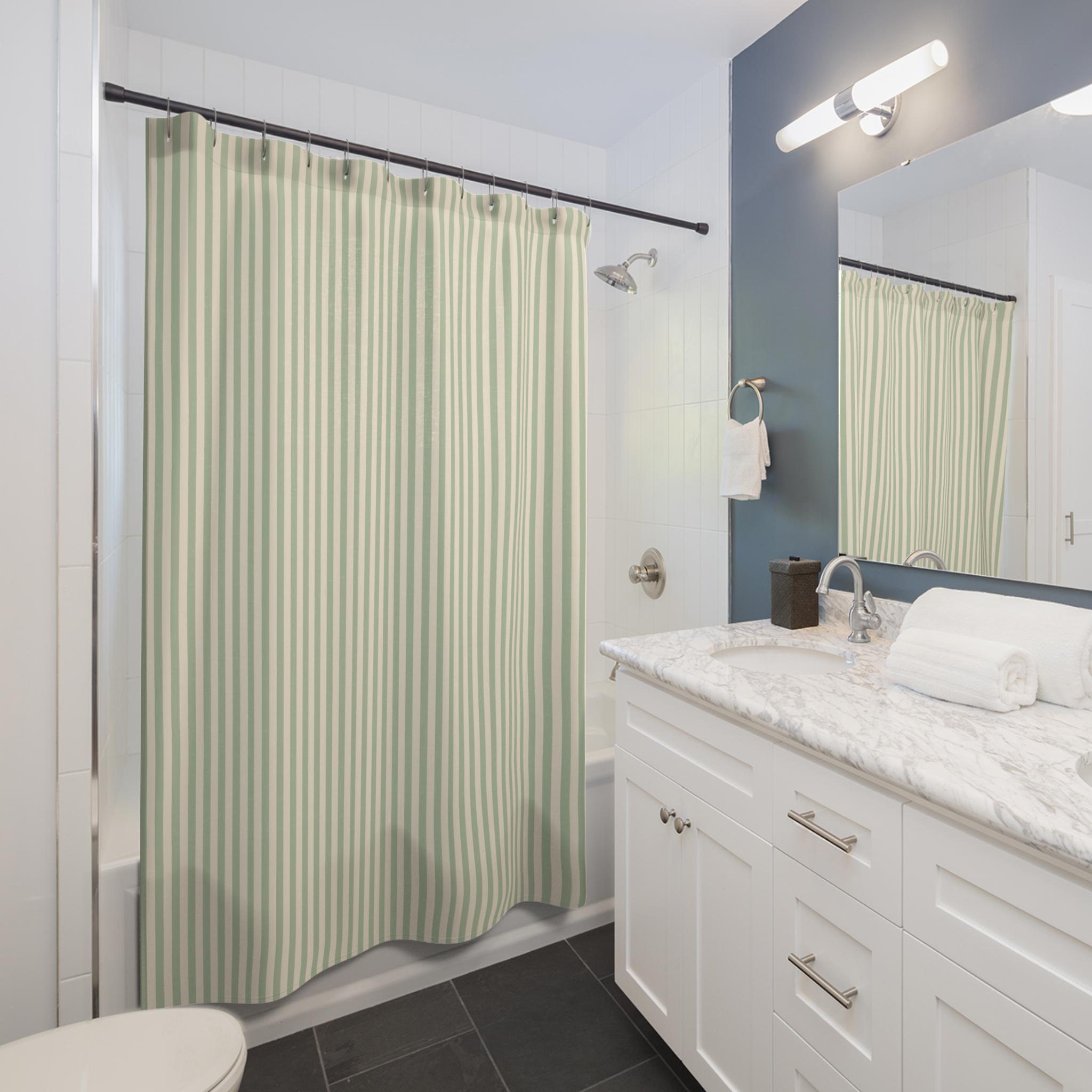 Green Striped Shower Curtain Green Striped Shower Curtain | Vertical Mint and Cream Lines, Bathroom