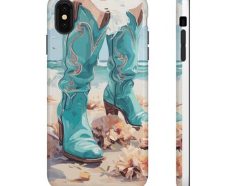 Coastal Cowgirl Tough iPhone Case, Women's Beachy  Phone Cover, Coastal Cowgirl Gift, Western Cowgirl Phone Case, Cowgirl Boots Phone Case