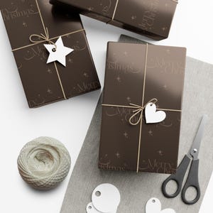 Mocha Merry Christmas Wrapping Paper, Neutral Wrap image 3