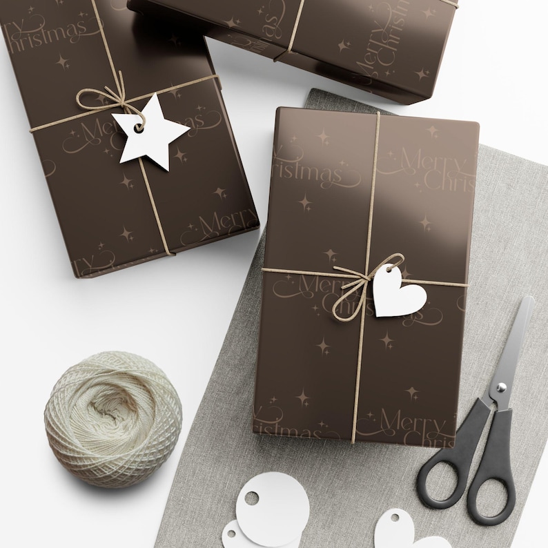 Mocha Merry Christmas Wrapping Paper, Neutral Wrap image 3
