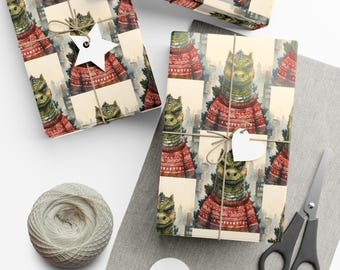 Wrapping Paper, Dragon Wrapping Paper, Vintage Kaiju Gift Wrap, Unique Festive Dinosaur Paper, King of Monsters, Holiday Gift Wrap Papers,